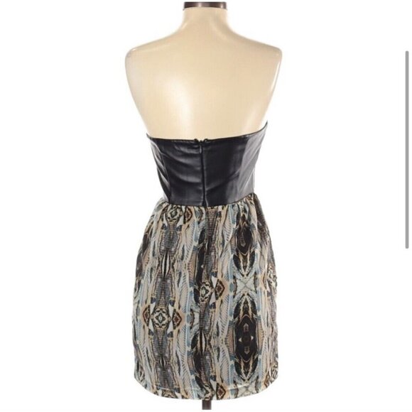 Ladakh Sz 2 Black Faux Leather Strapless Mini Dress Faux Wrap Tulip Snake Print - Picture 6 of 11